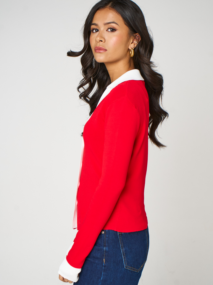 Kate & Pippa Raya Cardigan In Red-Nicola Ross