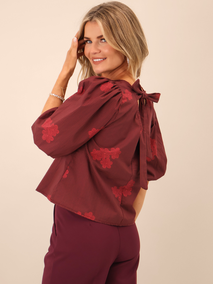Kate & Pippa Reese Bow Top In Burgundy-Nicola Ross