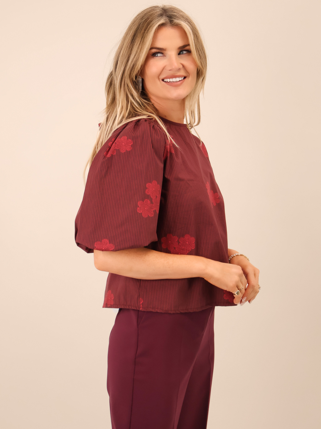 Kate & Pippa Reese Bow Top In Burgundy-Nicola Ross