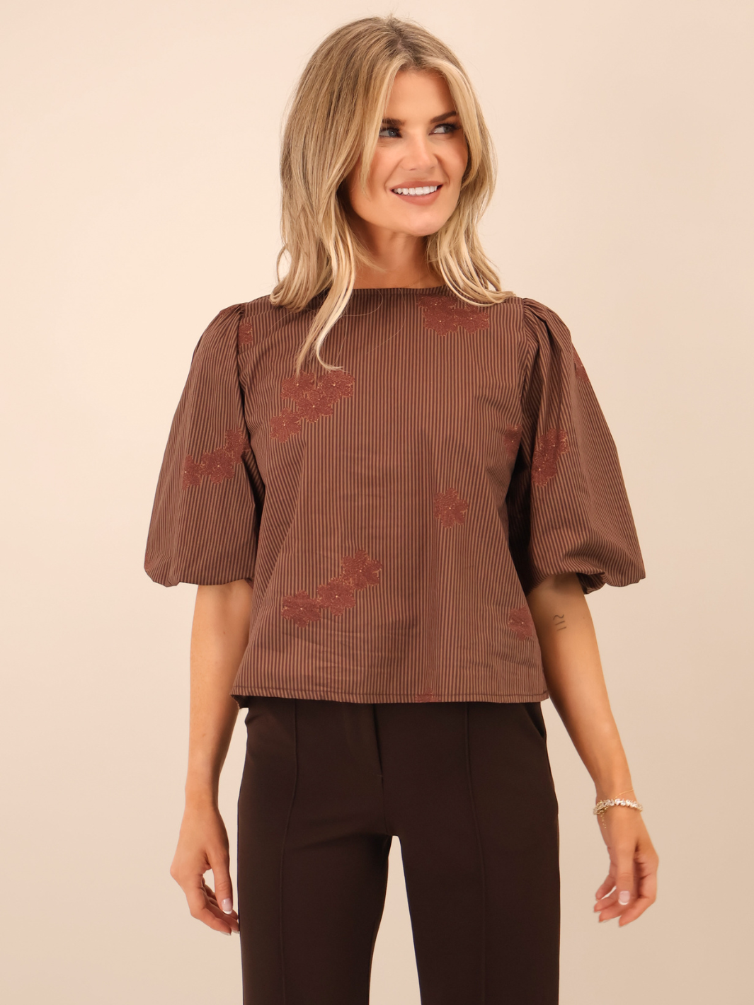 Kate & Pippa Reese Bow Top In Chocolate Brown-Nicola Ross