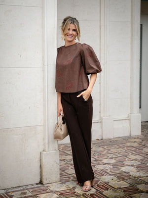 Kate & Pippa Reese Bow Top In Chocolate Brown-Nicola Ross