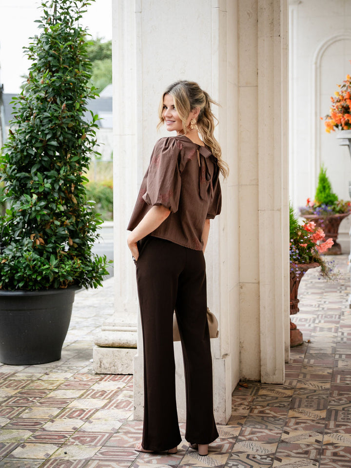 Kate & Pippa Reese Bow Top In Chocolate Brown-Nicola Ross