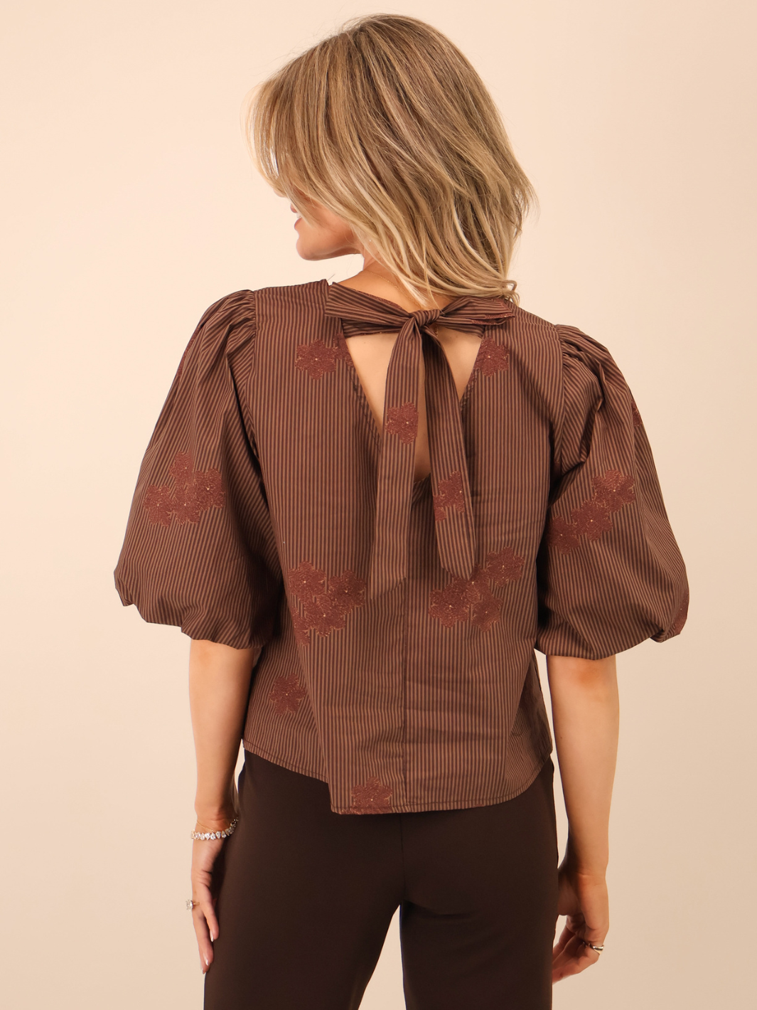 Kate & Pippa Reese Bow Top In Chocolate Brown-Nicola Ross