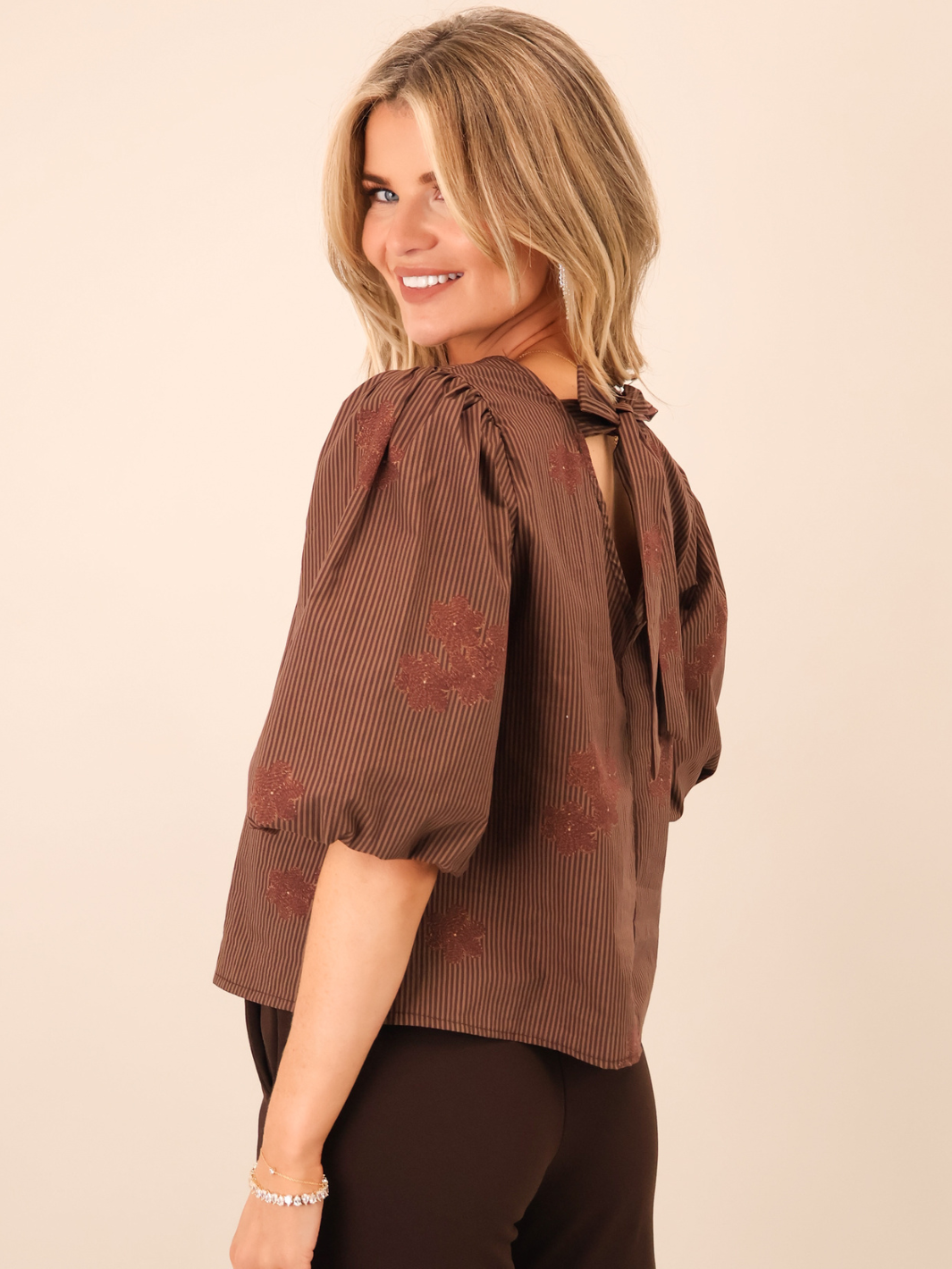Kate & Pippa Reese Bow Top In Chocolate Brown-Nicola Ross