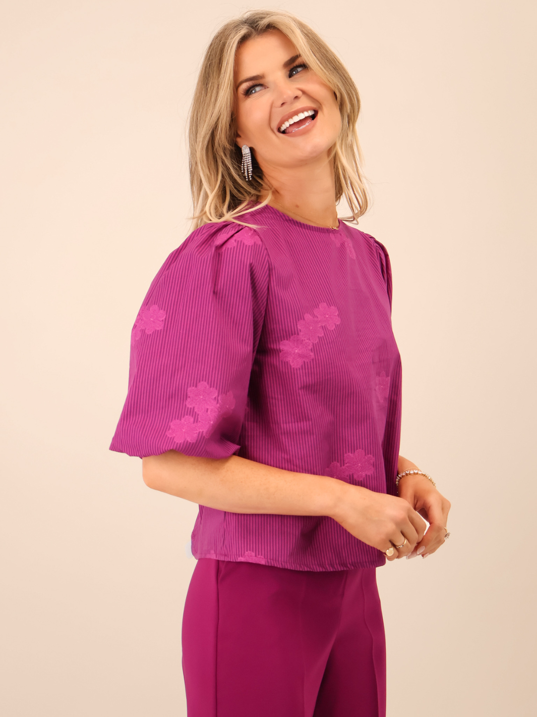 Kate & Pippa Reese Bow Top In Magenta-Nicola Ross