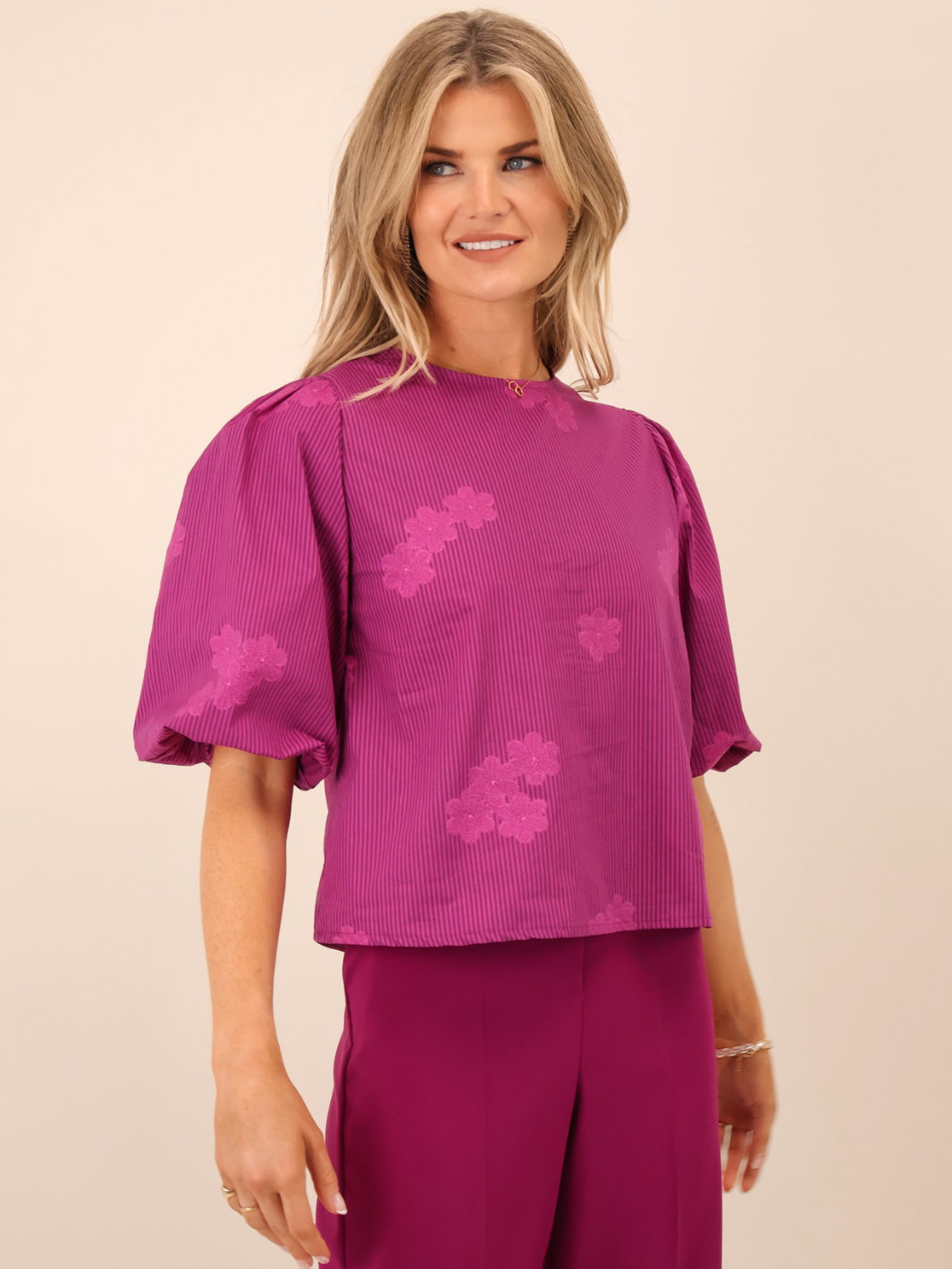 Kate & Pippa Reese Bow Top In Magenta-Nicola Ross