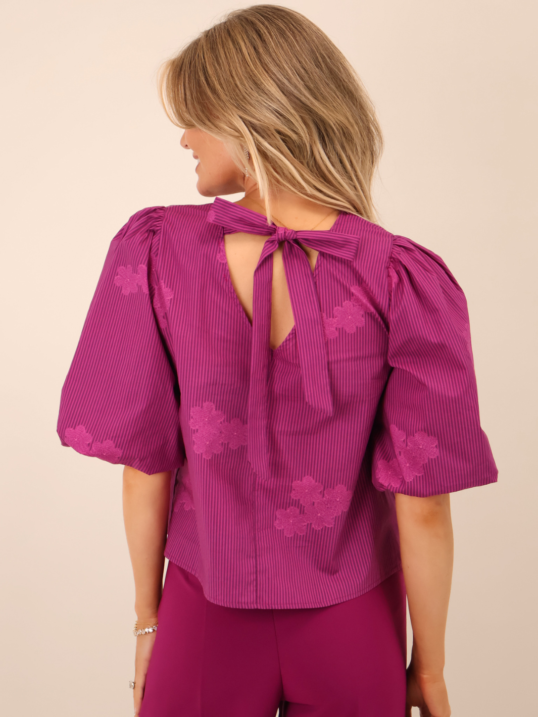 Kate & Pippa Reese Bow Top In Magenta-Nicola Ross