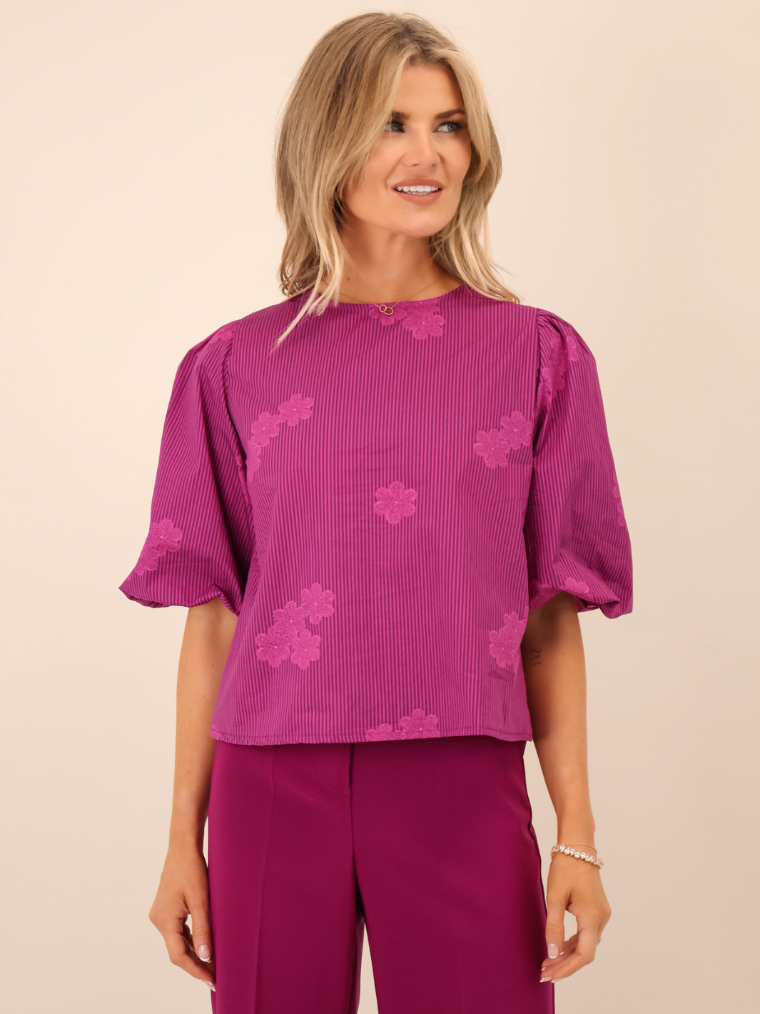 Kate & Pippa Reese Bow Top In Magenta-Nicola Ross