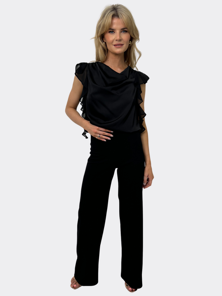 Kate & Pippa Riley Ruffled Cowl Neck Top In Black-Nicola Ross
