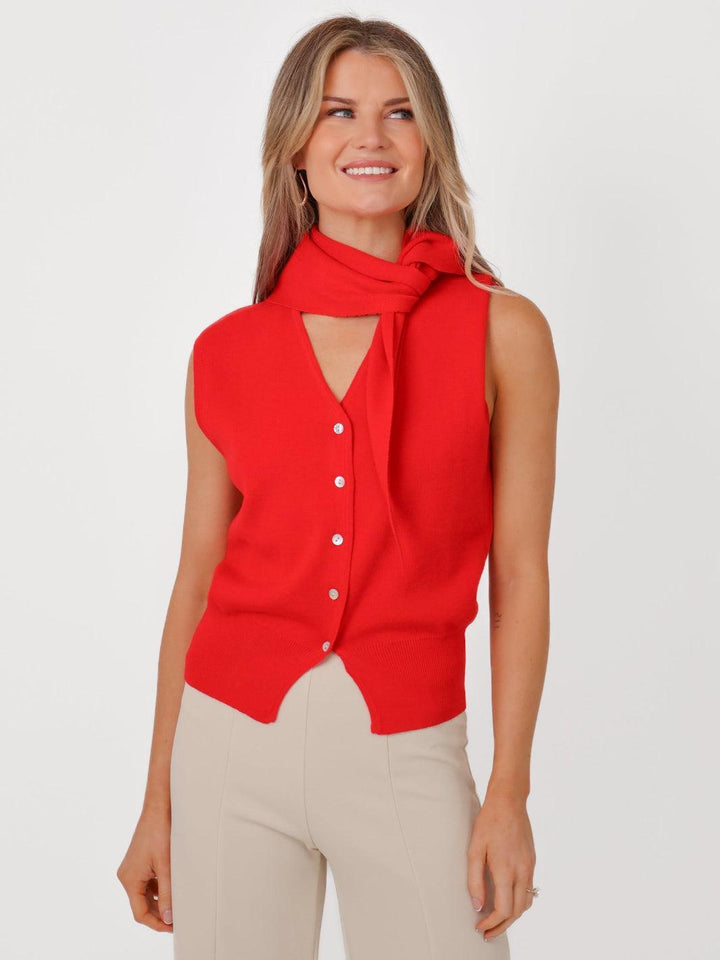 Kate & Pippa Robyn Knit Waistcoat With Neck Scarf In Red-Nicola Ross