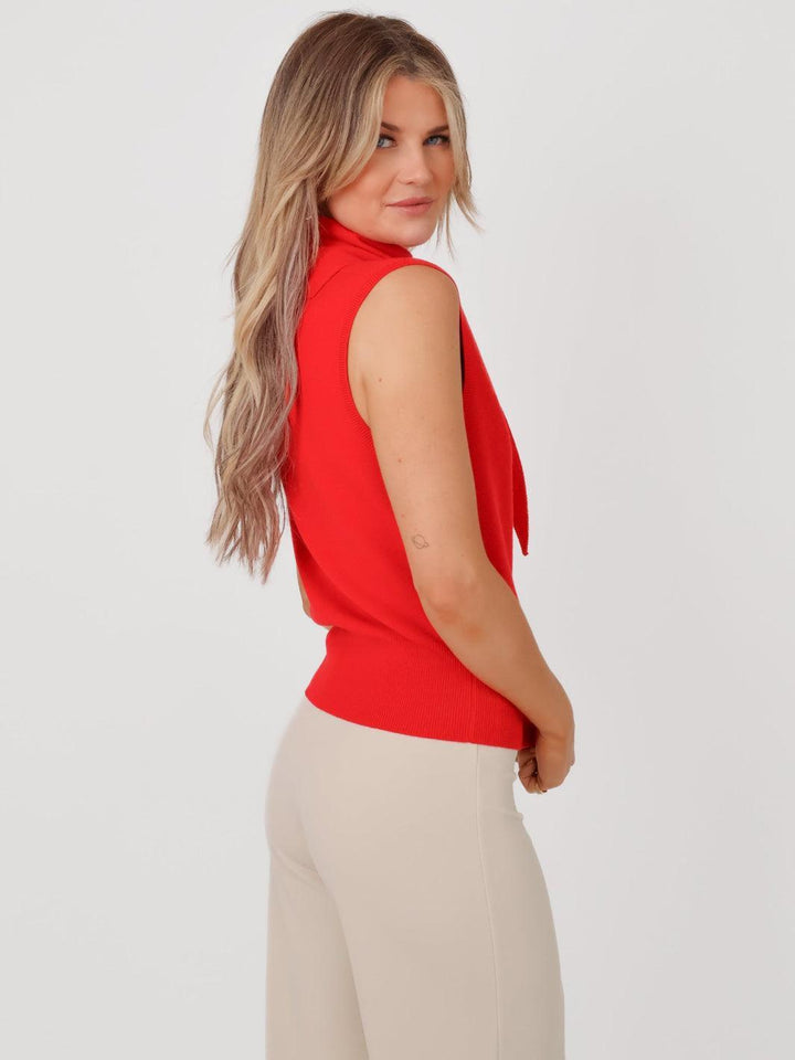 Kate & Pippa Robyn Knit Waistcoat With Neck Scarf In Red-Nicola Ross