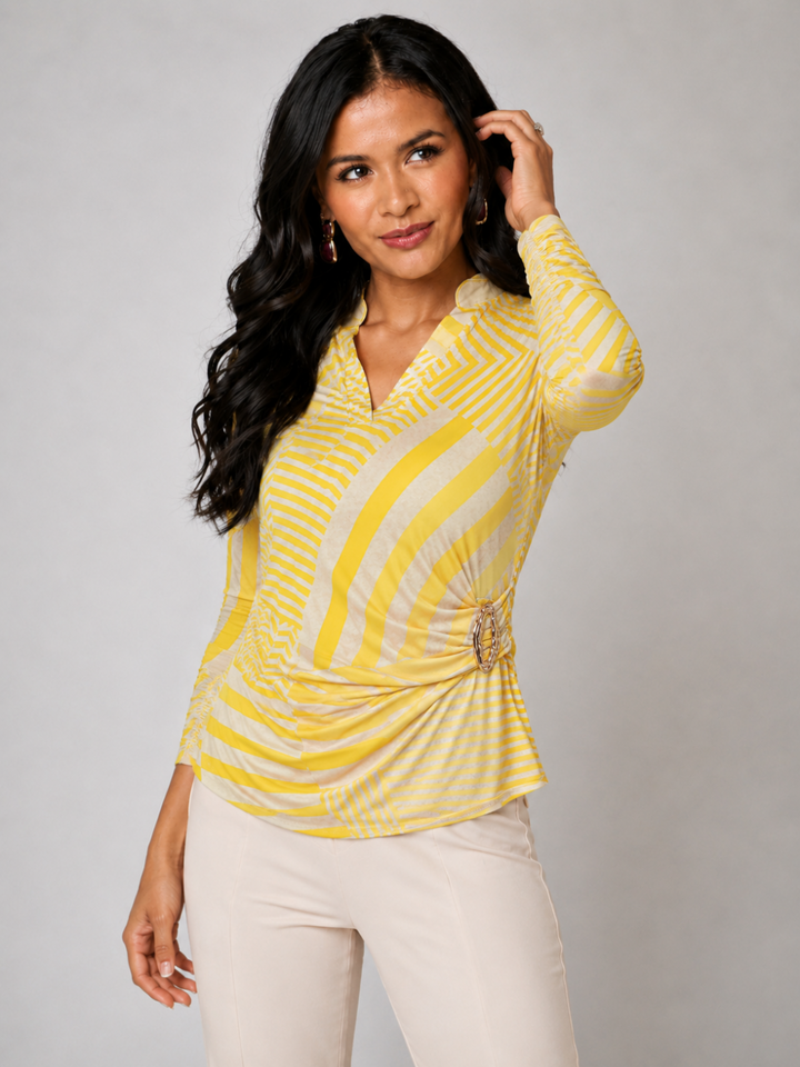 Kate & Pippa Rocco Top In Yellow Stripe Print-Nicola Ross