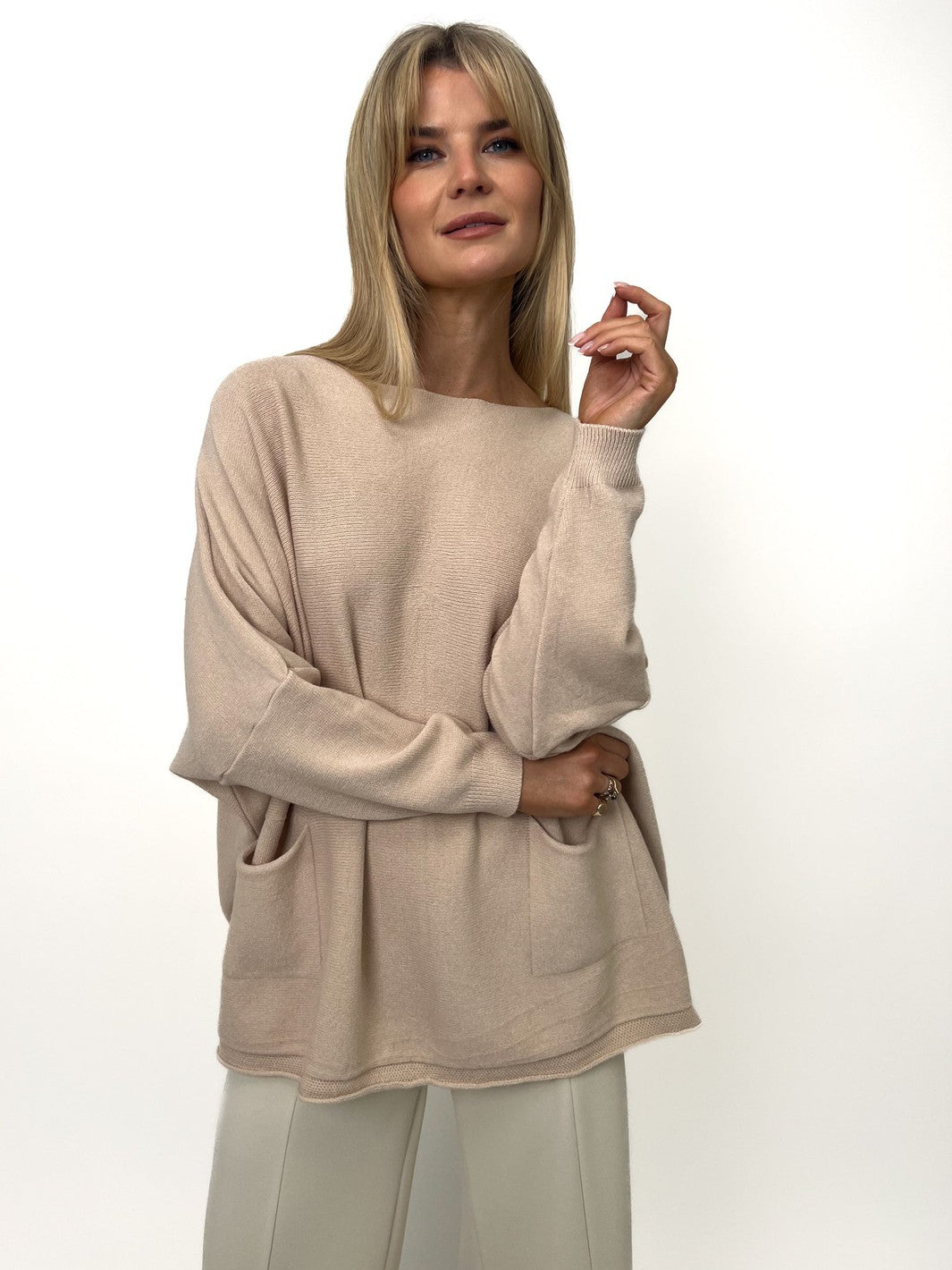 Kate & Pippa Roma Knit Jumper In Beige-Nicola Ross
