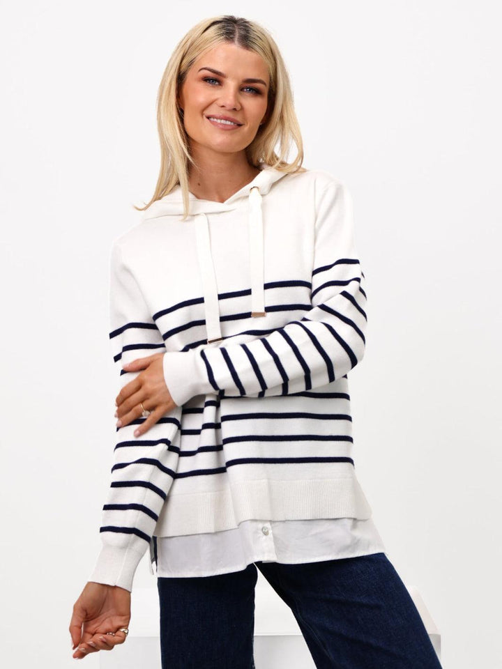 Kate & Pippa Sam Jumper In White / Navy Stripe-Nicola Ross