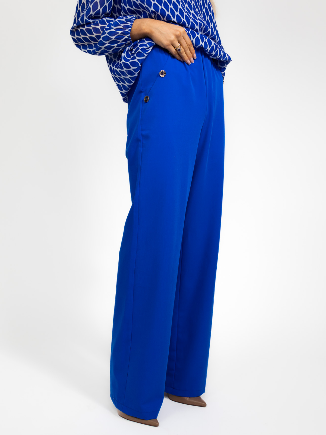 Kate & Pippa Sardinia Button Trousers In Blue-Nicola Ross