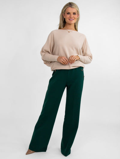 Kate & Pippa Sardinia Button Trousers In Emerald Green-Nicola Ross
