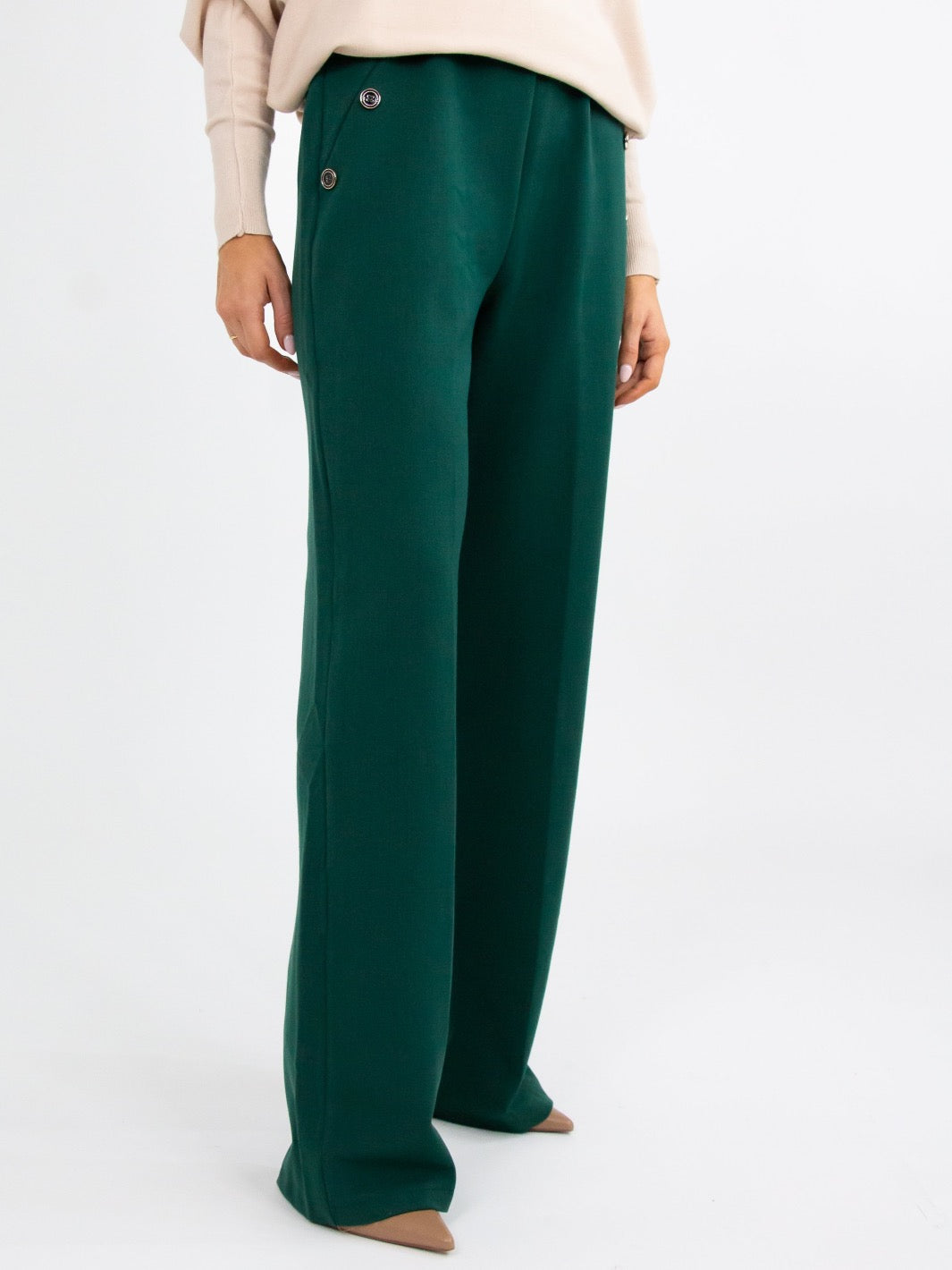 Kate & Pippa Sardinia Button Trousers In Emerald Green-Nicola Ross