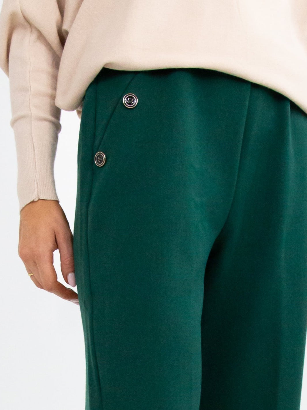 Kate & Pippa Sardinia Button Trousers In Emerald Green-Nicola Ross