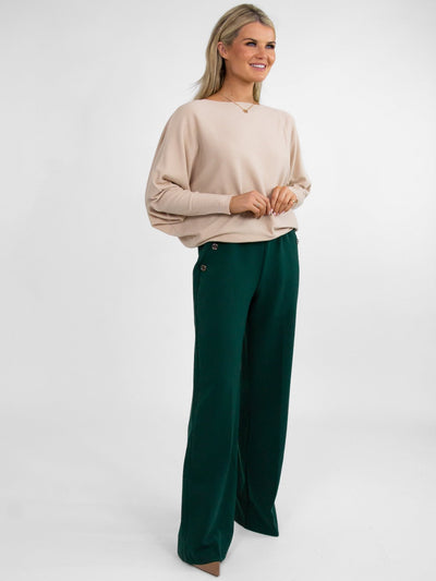 Kate & Pippa Sardinia Button Trousers In Emerald Green-Nicola Ross