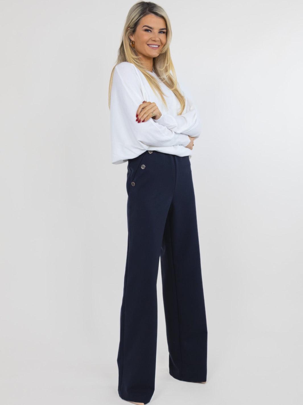 Kate & Pippa Sardinia Button Trousers In Midnight Navy-Nicola Ross