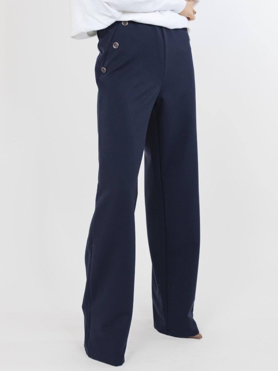 Kate & Pippa Sardinia Button Trousers In Midnight Navy-Nicola Ross