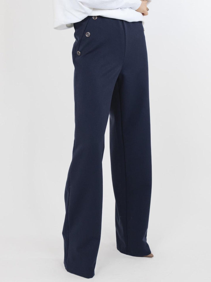 Kate & Pippa Sardinia Button Trousers In Midnight Navy-Nicola Ross