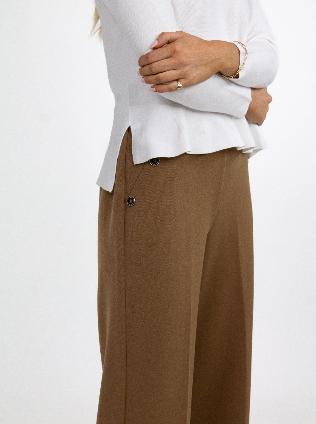 Kate & Pippa Sardinia Button Trousers In Tan-Nicola Ross