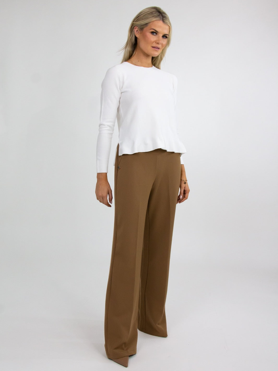 Kate & Pippa Sardinia Button Trousers In Tan-Nicola Ross