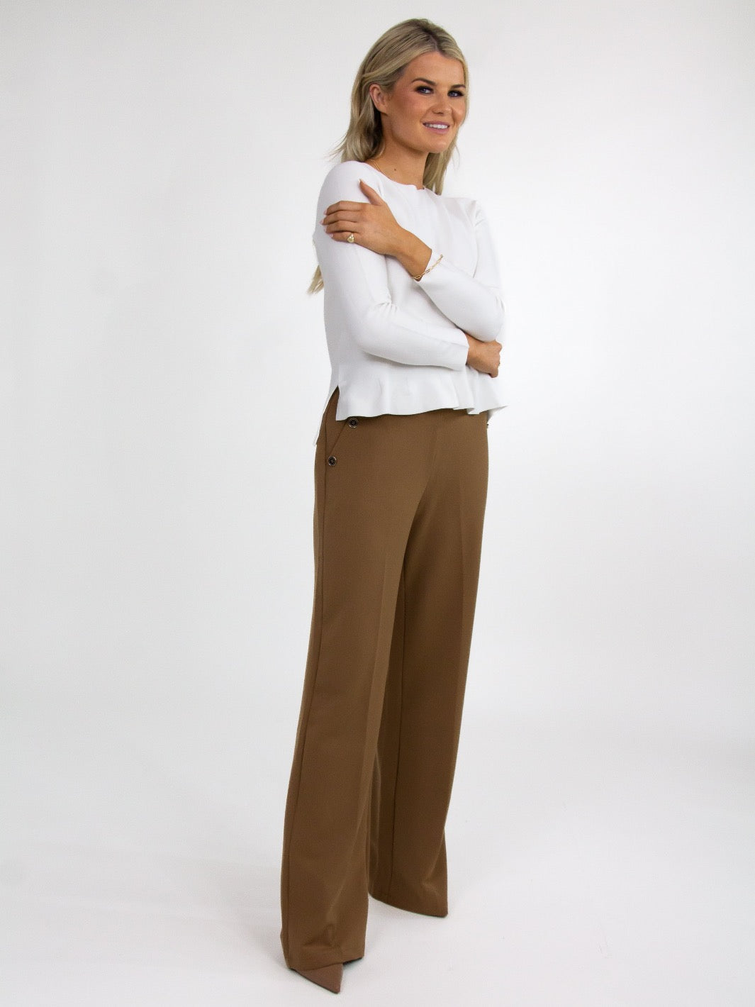 Kate & Pippa Sardinia Button Trousers In Tan-Nicola Ross
