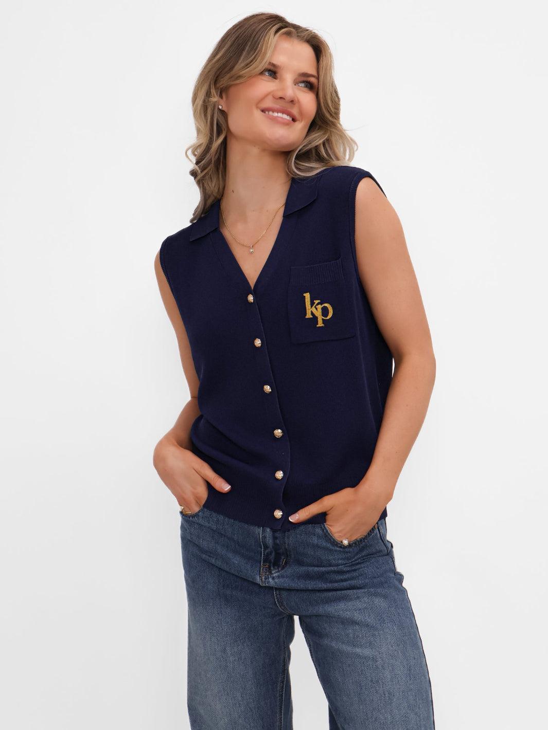 Kate & Pippa Scarlett Waistcoat In Navy-Nicola Ross