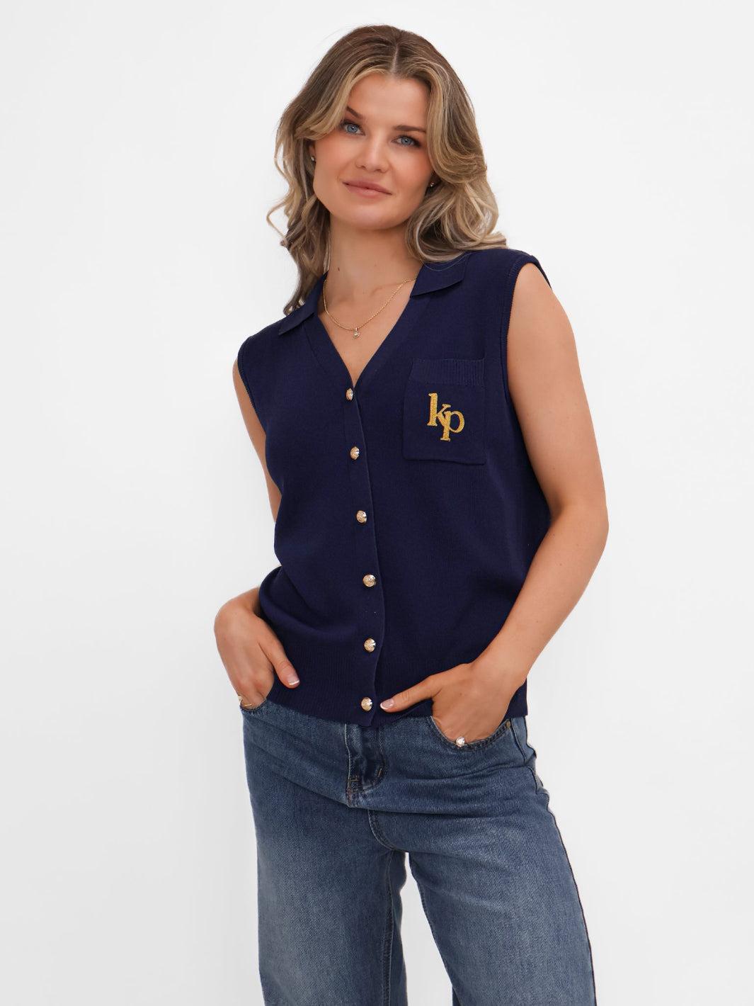 Kate & Pippa Scarlett Waistcoat In Navy-Nicola Ross