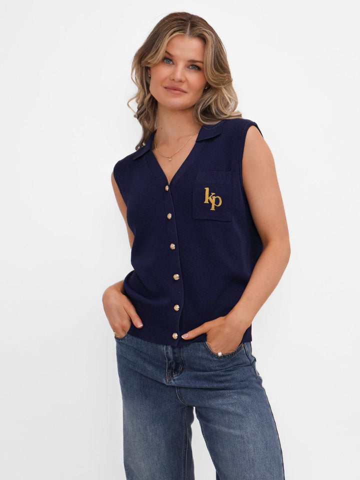Kate & Pippa Scarlett Waistcoat In Navy-Nicola Ross