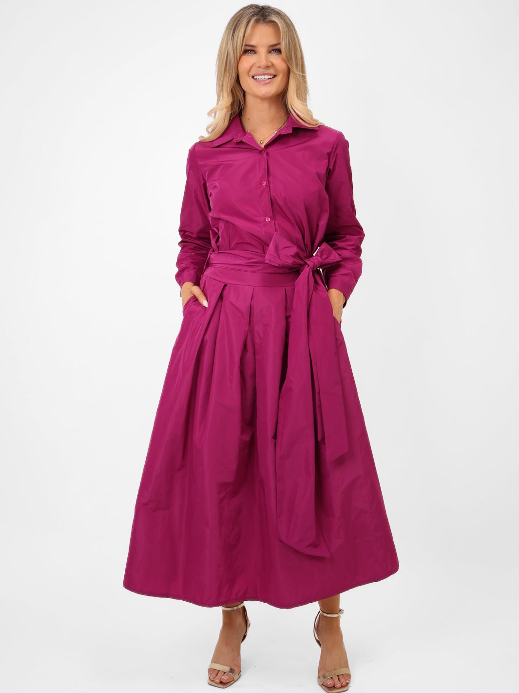 Kate & Pippa Serena Taffeta Shirt In Magenta-Nicola Ross