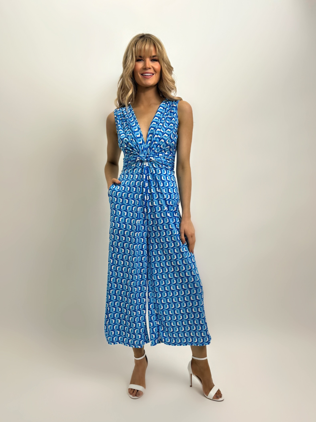 Kate & Pippa Servino Culotte Jumpsuit In Blue Print