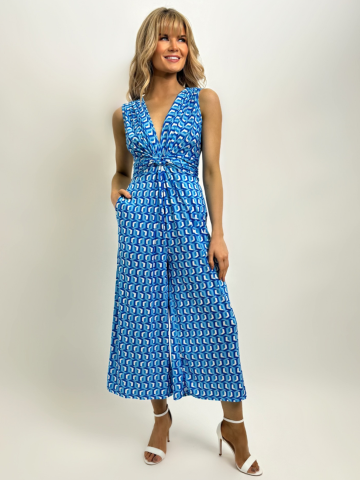 Kate & Pippa Servino Culotte Jumpsuit In Blue Print