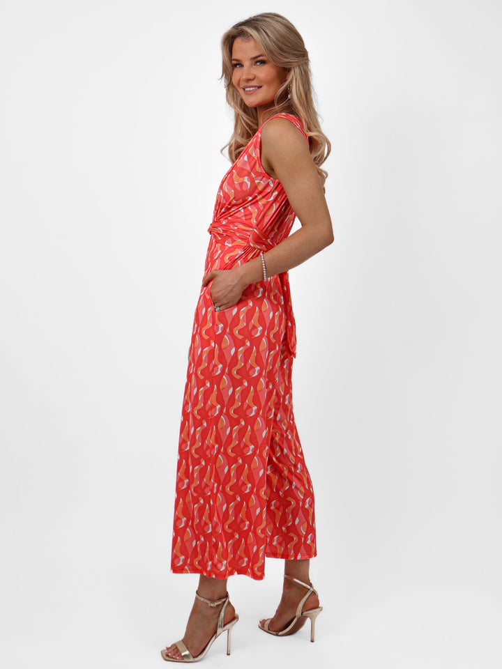 Kate & Pippa Servino Culotte Jumpsuit In Coral Swirl Print-Nicola Ross