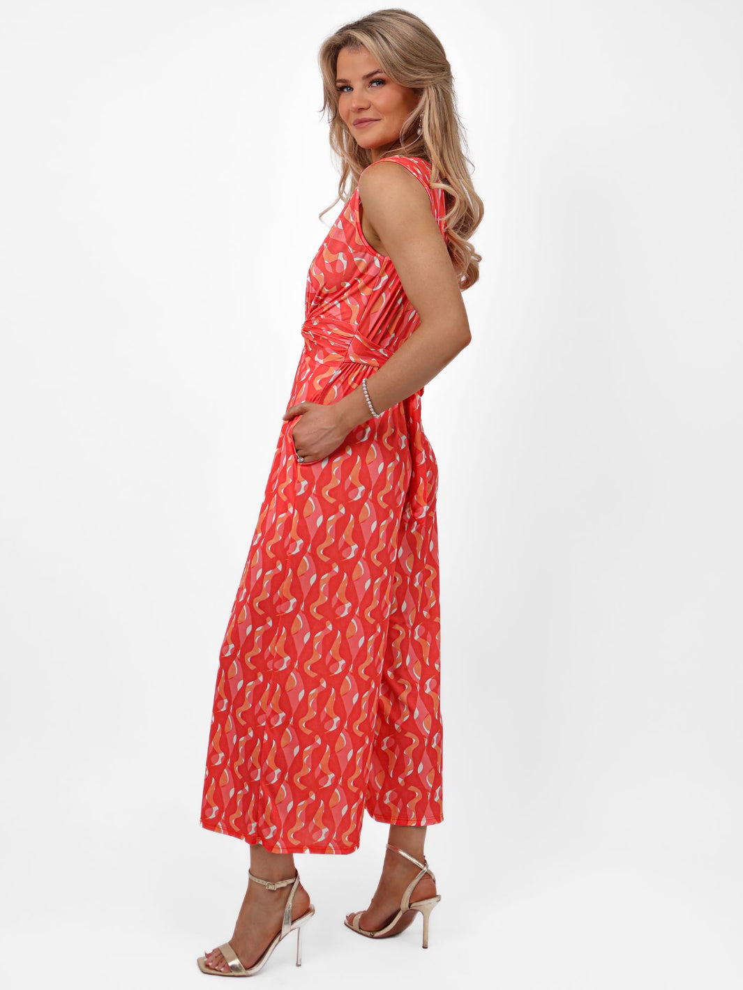 Kate & Pippa Servino Culotte Jumpsuit In Coral Swirl Print-Nicola Ross