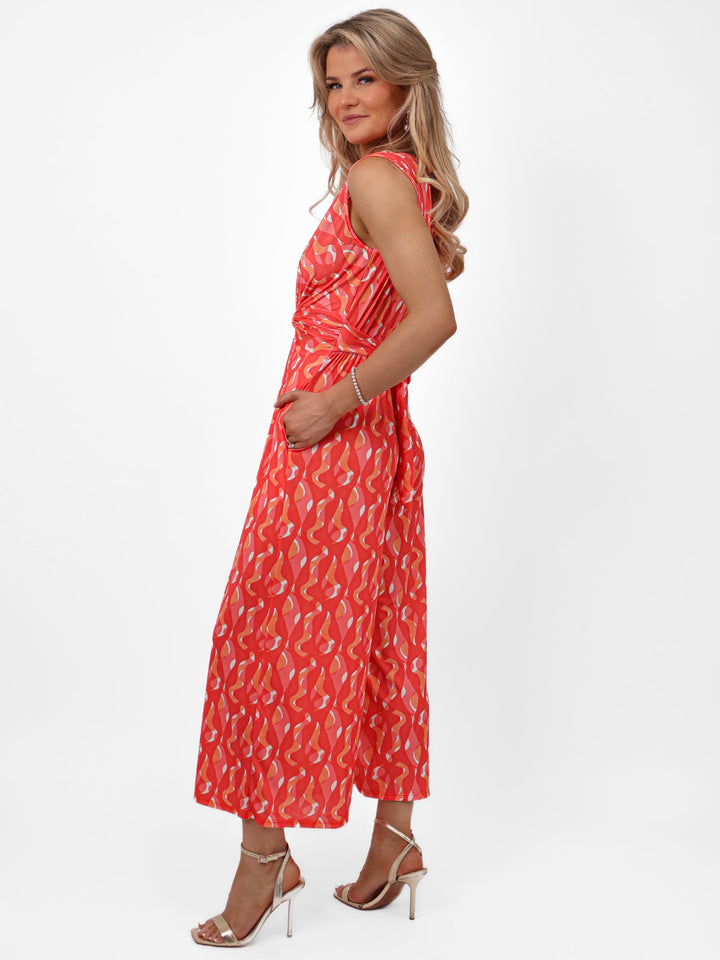 Kate & Pippa Servino Culotte Jumpsuit In Coral Swirl Print-Nicola Ross