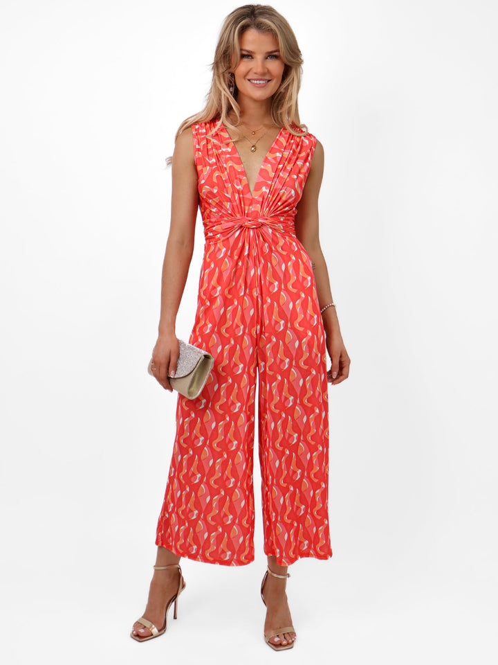 Kate & Pippa Servino Culotte Jumpsuit In Coral Swirl Print-Nicola Ross