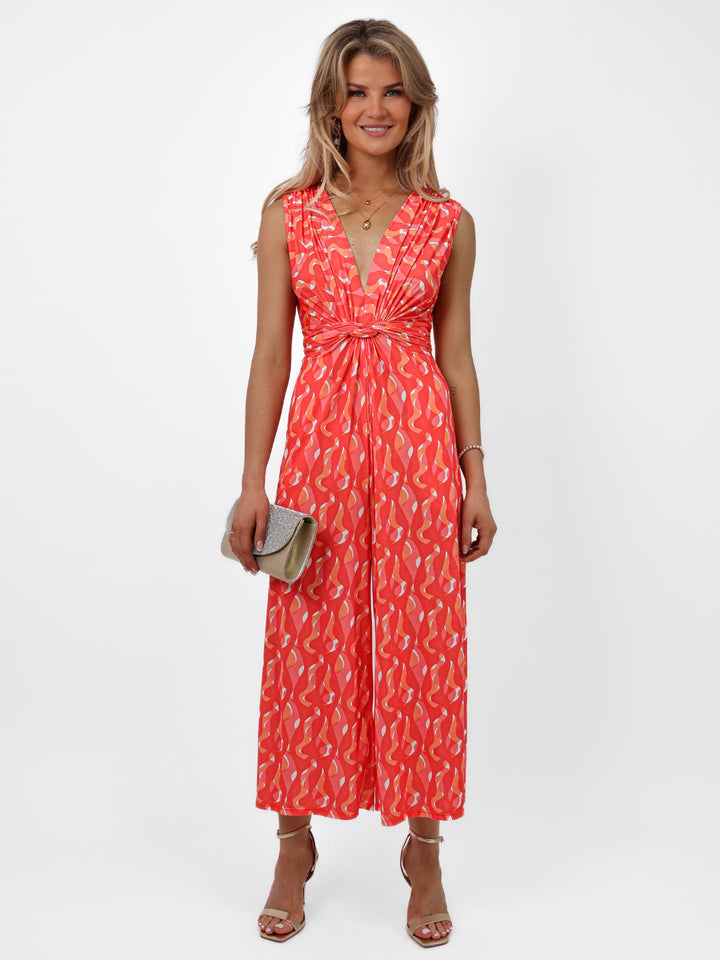 Kate & Pippa Servino Culotte Jumpsuit In Coral Swirl Print-Nicola Ross