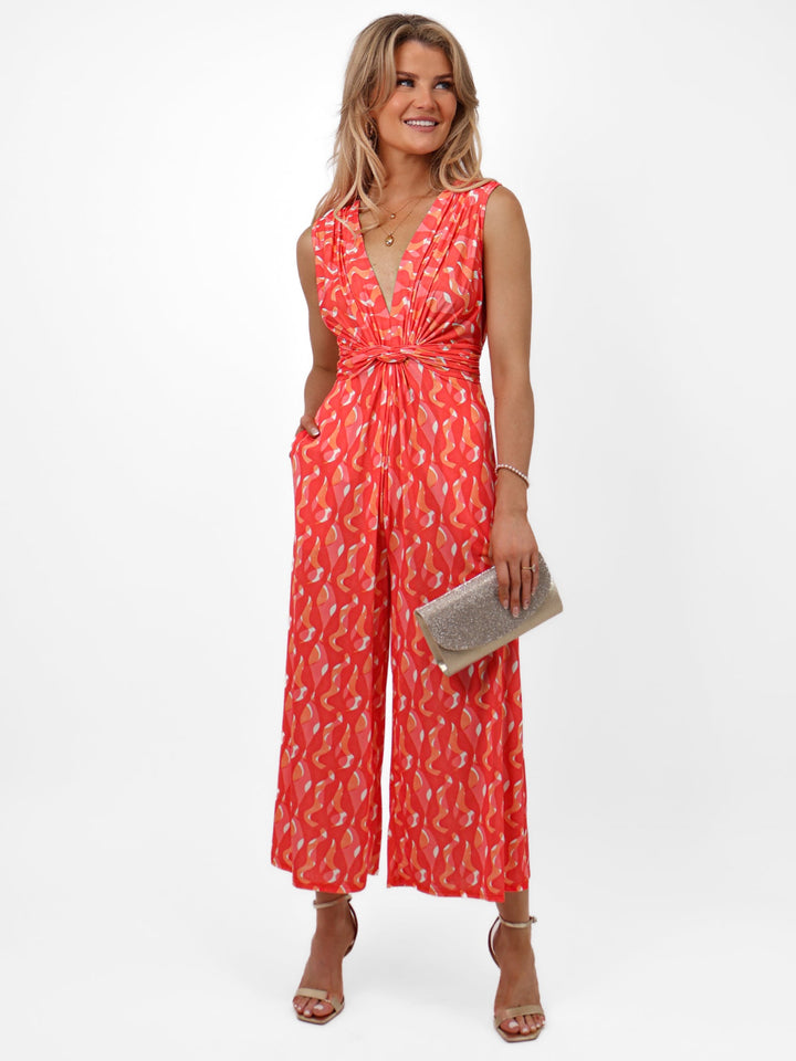 Kate & Pippa Servino Culotte Jumpsuit In Coral Swirl Print-Nicola Ross