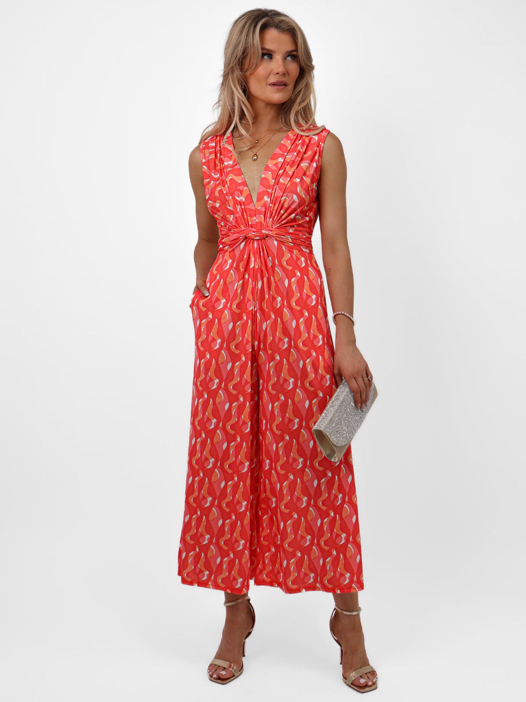 Kate & Pippa Servino Culotte Jumpsuit In Coral Swirl Print-Nicola Ross