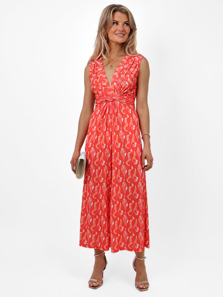 Kate & Pippa Servino Culotte Jumpsuit In Coral Swirl Print-Nicola Ross