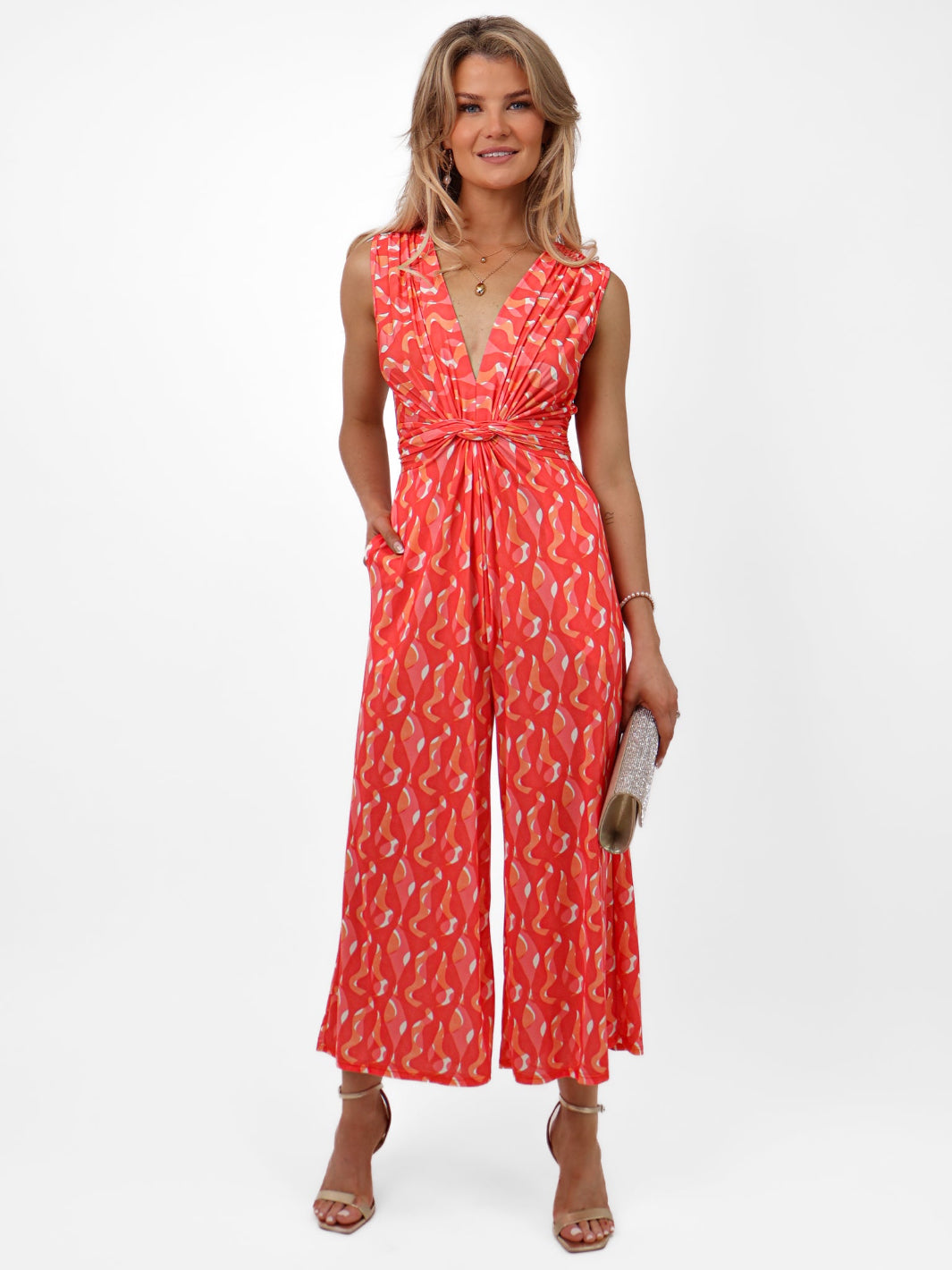 Kate & Pippa Servino Culotte Jumpsuit In Coral Swirl Print-Nicola Ross