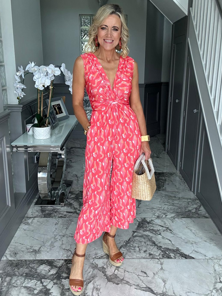 Kate & Pippa Servino Culotte Jumpsuit In Coral Swirl Print-Nicola Ross