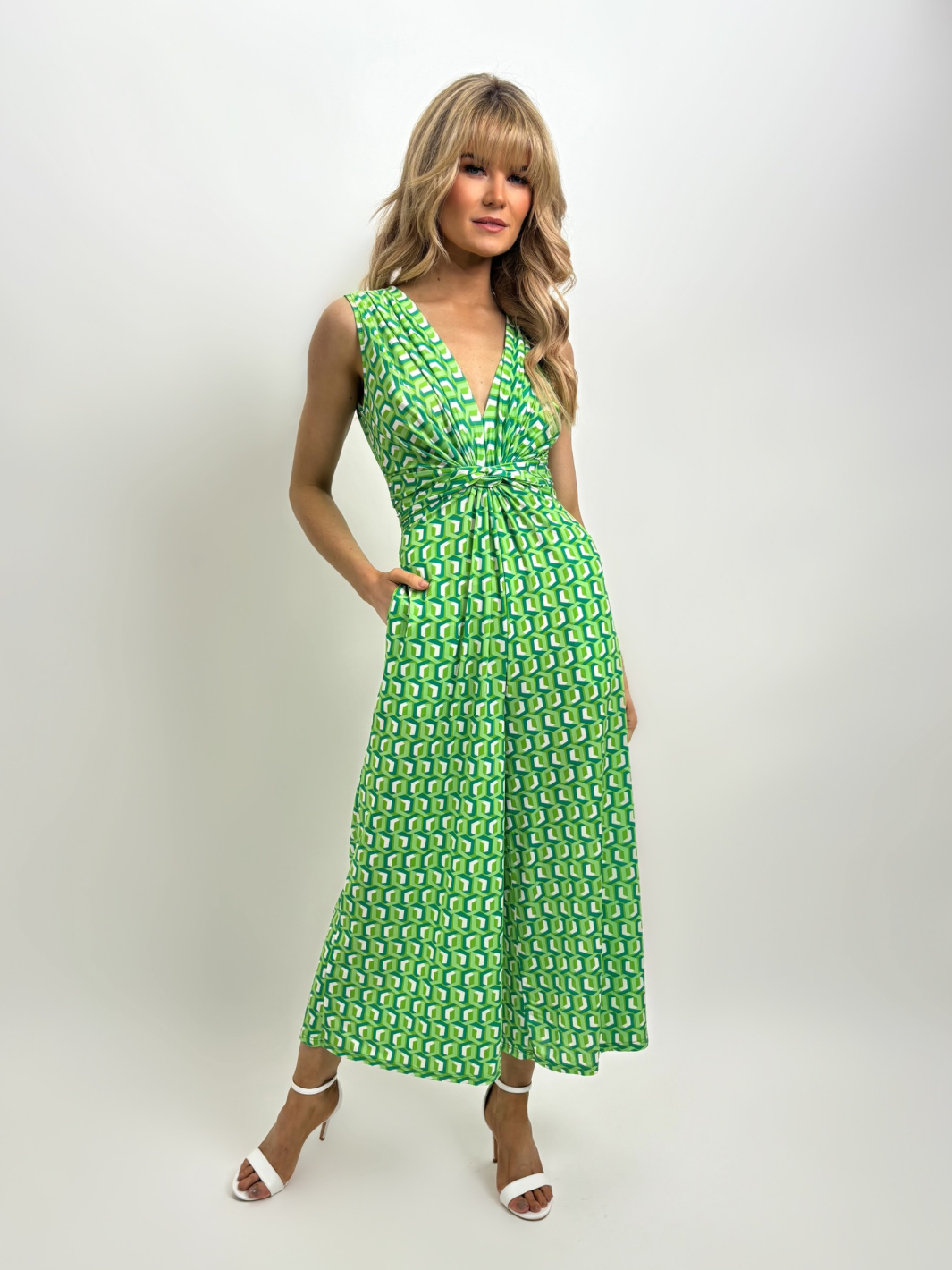 Kate & Pippa Servino Culotte Jumpsuit In Green Print