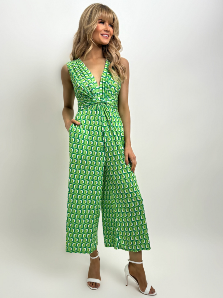 Kate & Pippa Servino Culotte Jumpsuit In Green Print