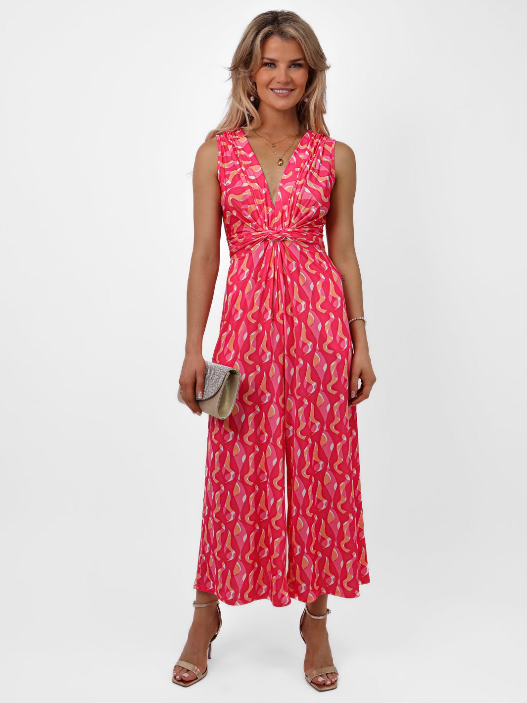 Kate & Pippa Servino Culotte Jumpsuit In Pink Swirl Print-Nicola Ross