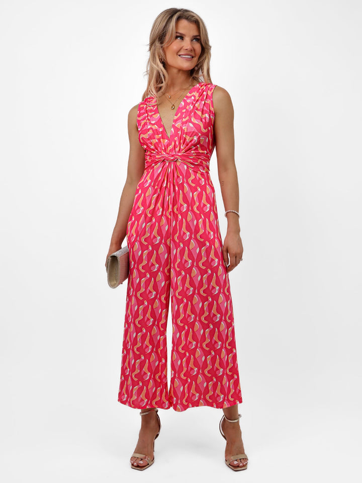 Kate & Pippa Servino Culotte Jumpsuit In Pink Swirl Print-Nicola Ross