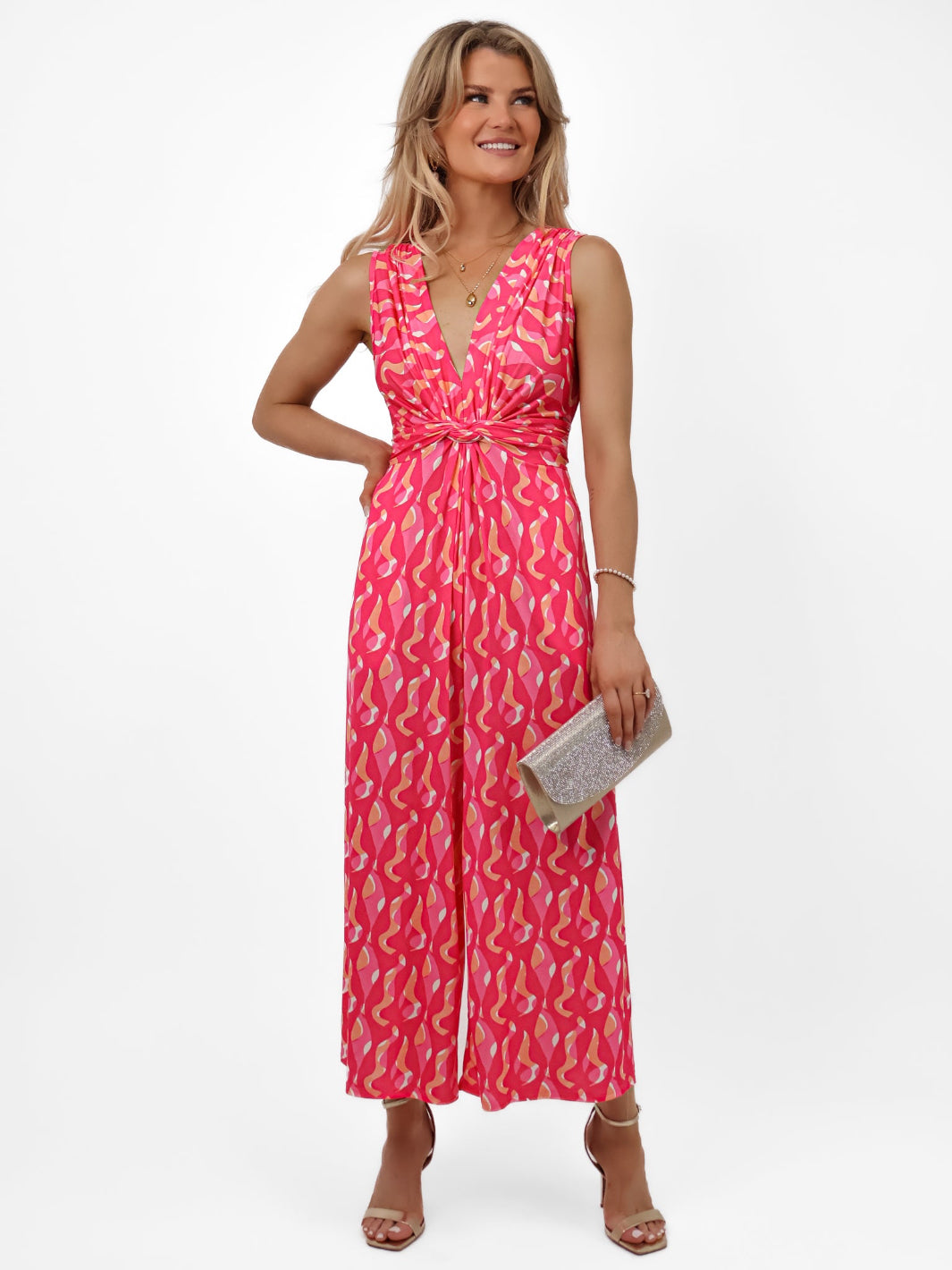 Kate & Pippa Servino Culotte Jumpsuit In Pink Swirl Print-Nicola Ross